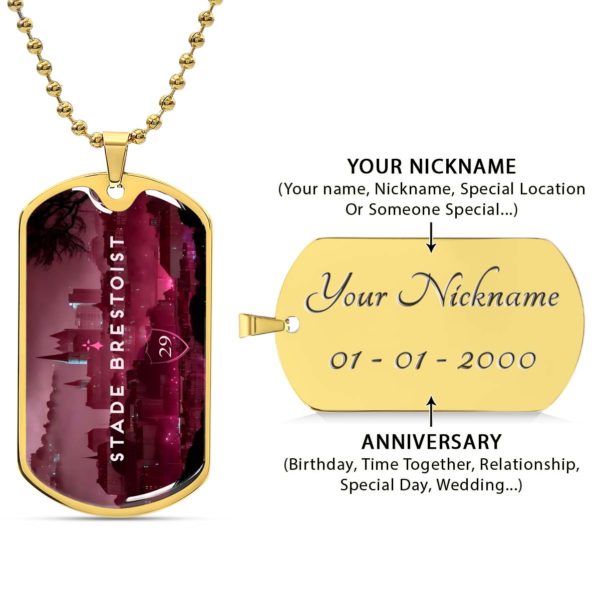 Soccer Dog Tag Necklace - SCD032 - Stade Brestoist 29 - Military Ball Chain