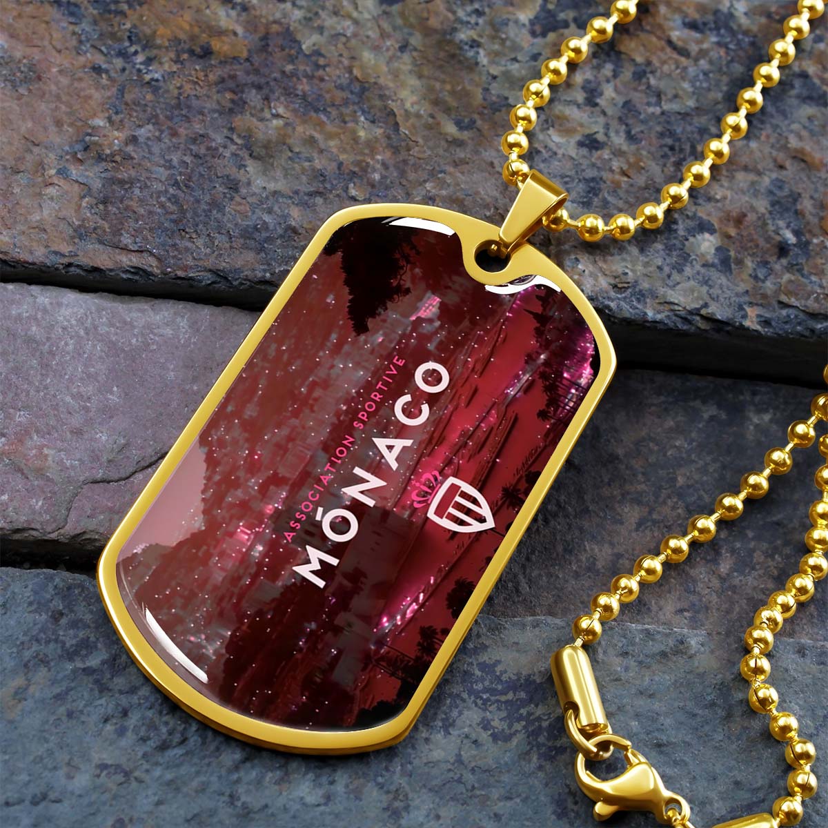Soccer Dog Tag Necklace - SCD033 - AS Monaco - Association Sportive Monaco - Football Club - Military Ball Chain