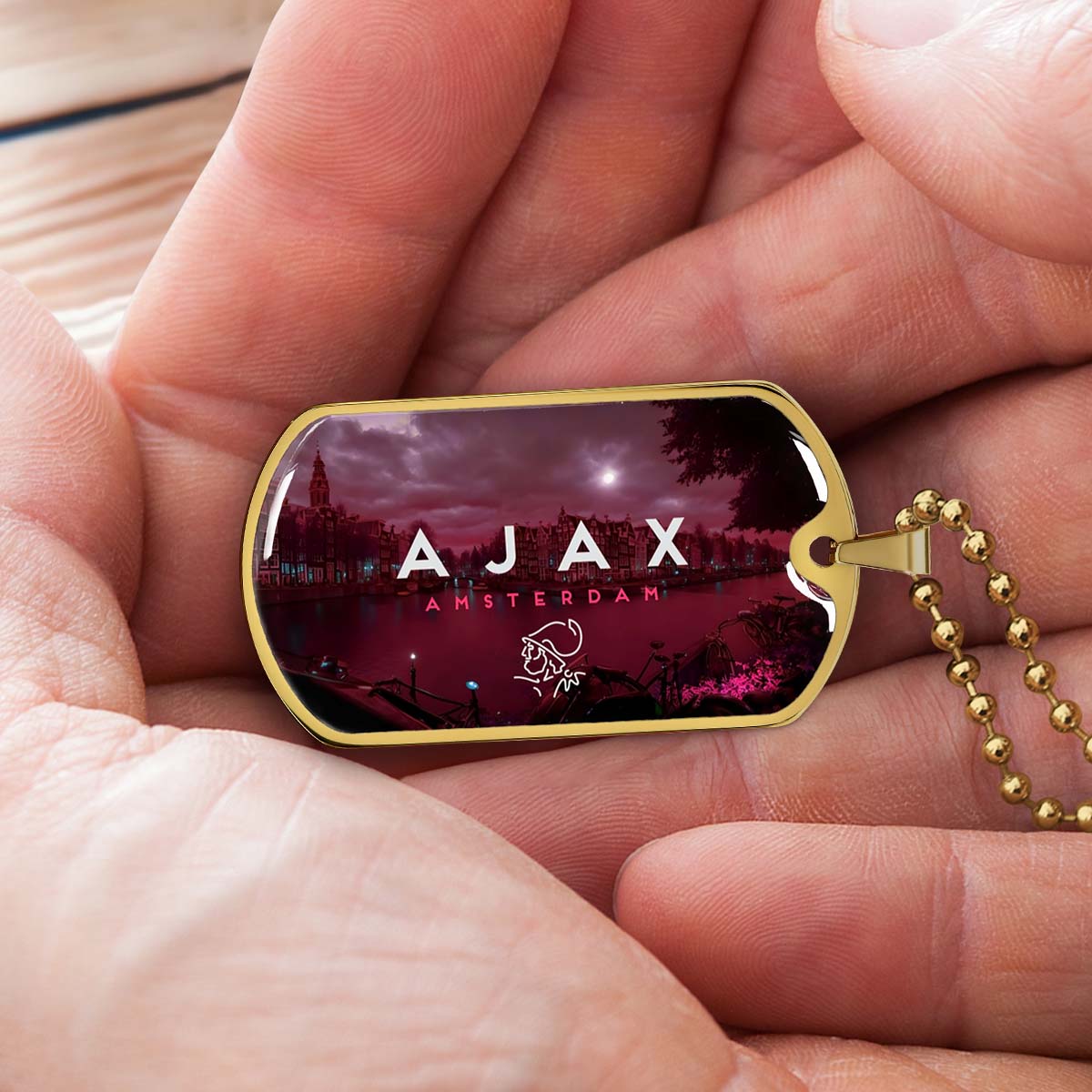 Soccer Dog Tag Necklace - SCD035 - Ajax Amsterdam - Military Ball Chain