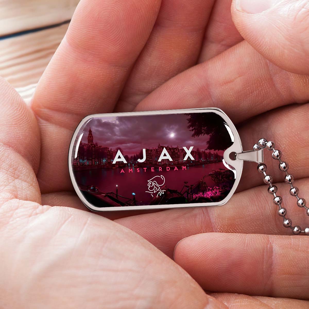 Soccer Dog Tag Necklace - SCD035 - Ajax Amsterdam - Military Ball Chain