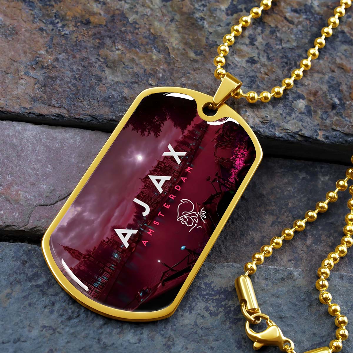 Soccer Dog Tag Necklace - SCD035 - Ajax Amsterdam - Military Ball Chain