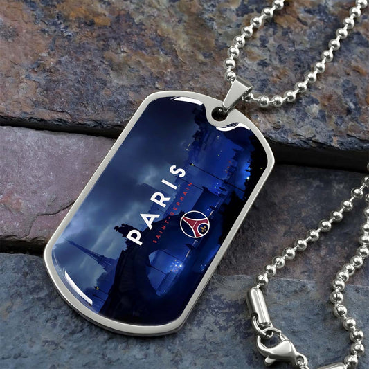 Soccer Dog Tag Necklace - SCD036 - Paris Saint Germain (PSG) - Military Ball Chain