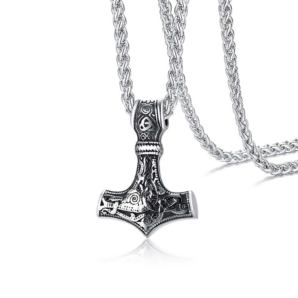Viking - Men's Vintage Retro Norse Viking Necklaces, Rock Punk Thor Mjolnir Hammer Pendant,Scandinavian Nodic Amulet Rune Jewelry