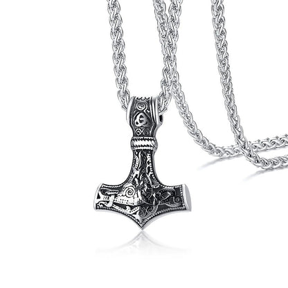Viking - Men's Vintage Retro Norse Viking Necklaces, Rock Punk Thor Mjolnir Hammer Pendant,Scandinavian Nodic Amulet Rune Jewelry