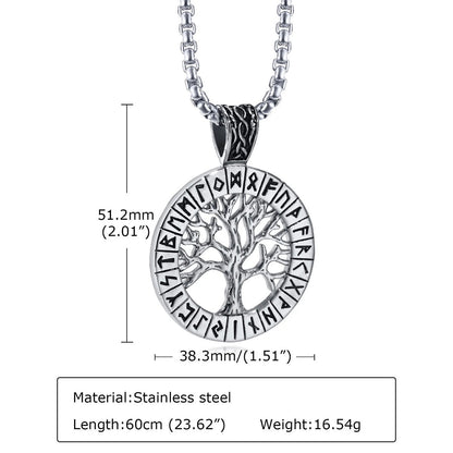 Viking - Rock Punk Men Norse Viking Necklaces Mythology Runes Amulet Jewelry, Stainless Steel The Tree Of Life Pendant Collar