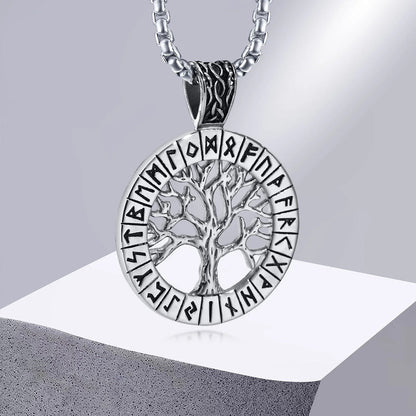 Viking - Rock Punk Men Norse Viking Necklaces Mythology Runes Amulet Jewelry, Stainless Steel The Tree Of Life Pendant Collar