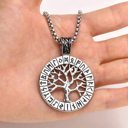 Viking - Rock Punk Men Norse Viking Necklaces Mythology Runes Amulet Jewelry, Stainless Steel The Tree Of Life Pendant Collar