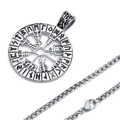 Viking - Viking Compass Necklaces for Men, Stainless Steel Viking - Hollow Sailing Guide Pendant with Box Chain, Nordic Vegvisir Rune Amulet