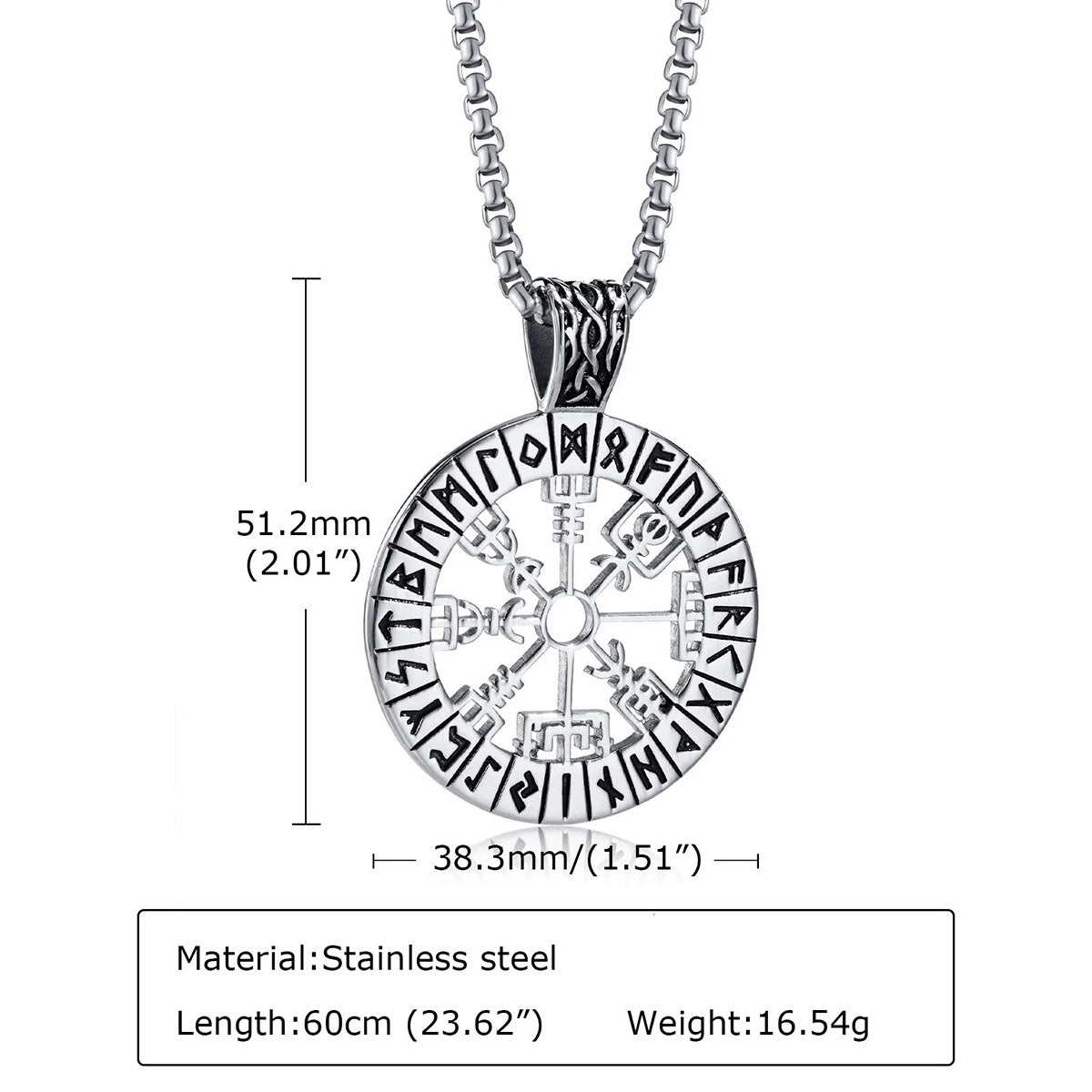 Viking - Viking Compass Necklaces for Men, Stainless Steel Viking - Hollow Sailing Guide Pendant with Box Chain, Nordic Vegvisir Rune Amulet