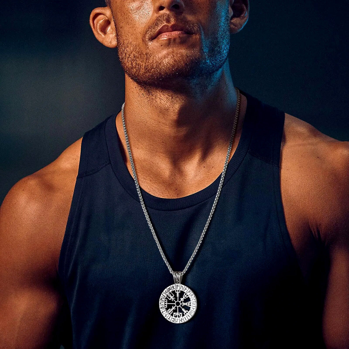 Viking - Viking Compass Necklaces for Men, Stainless Steel Viking - Hollow Sailing Guide Pendant with Box Chain, Nordic Vegvisir Rune Amulet