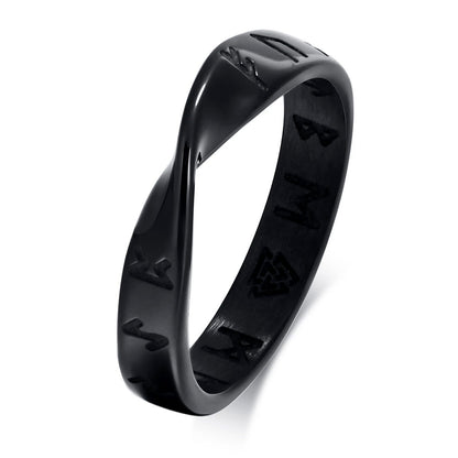 Viking Rings for Men, 4mm Twisted Mobius Finger Band with Viking Runes, Nordic Norse Almut Jewelry