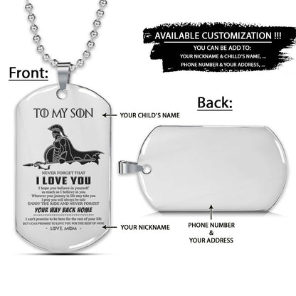 Spartan Dog Tag - Mom To Son - Your Way Back Home - Spartan Warrior - Sparta - Leonidas - Gladiator - Spartan Necklace - Engrave Dog Tag