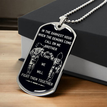 Dragon Ball - Call On Me Brother - Goku - Vegeta - Black Dog Tag - Dragon Ball Dog Tag - Military Ball Chain - Luxury Dog Tag