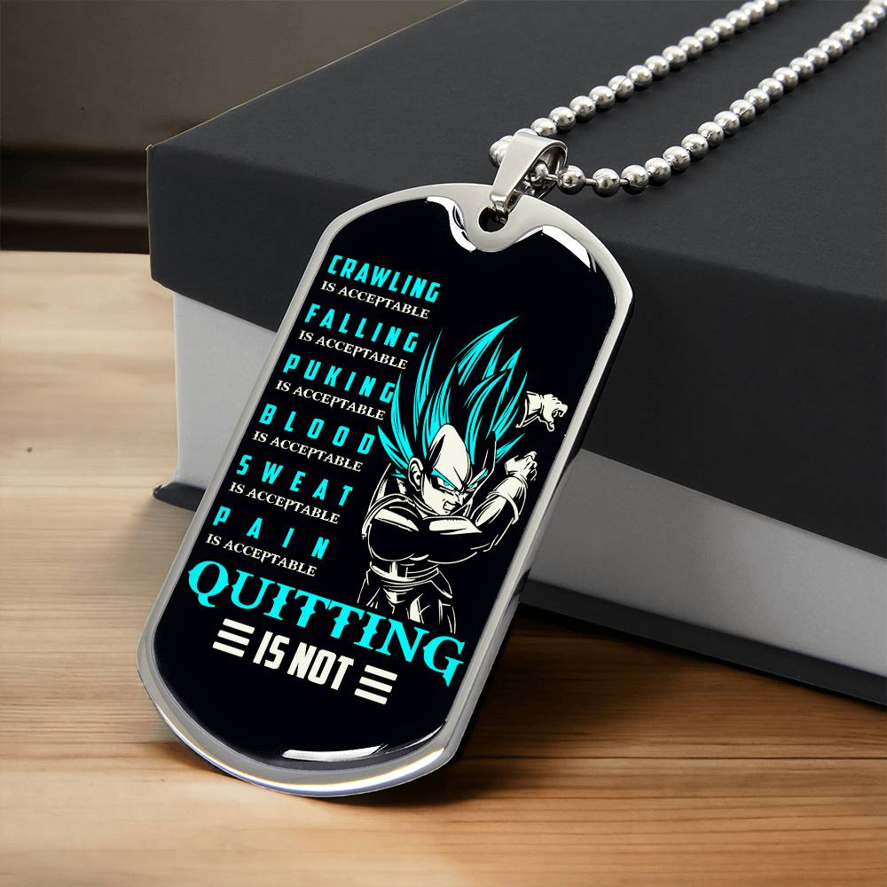 Dragon Ball - Quitting Is Not - Vegeta - Supper Saiyan Blue - Black Dog Tag - Dragon Ball Dog Tag - Military Ball Chain - Luxury Dog Tag