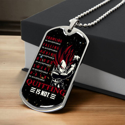 Dragon Ball - Quitting Is Not - Vegeta - Supper Saiyan God - Galaxy - Black Dog Tag - Dragon Ball Dog Tag - Military Ball Chain - Luxury Dog Tag