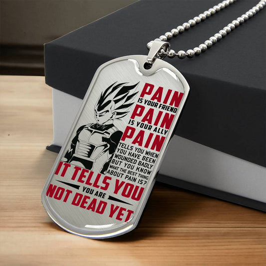 Dragon Ball - PAIN - You Are Not Dead Yet - Vegeta - Supper Saiyan Blue - Dragon Ball Dog Tag - Military Ball Chain - Luxury Dog Tag
