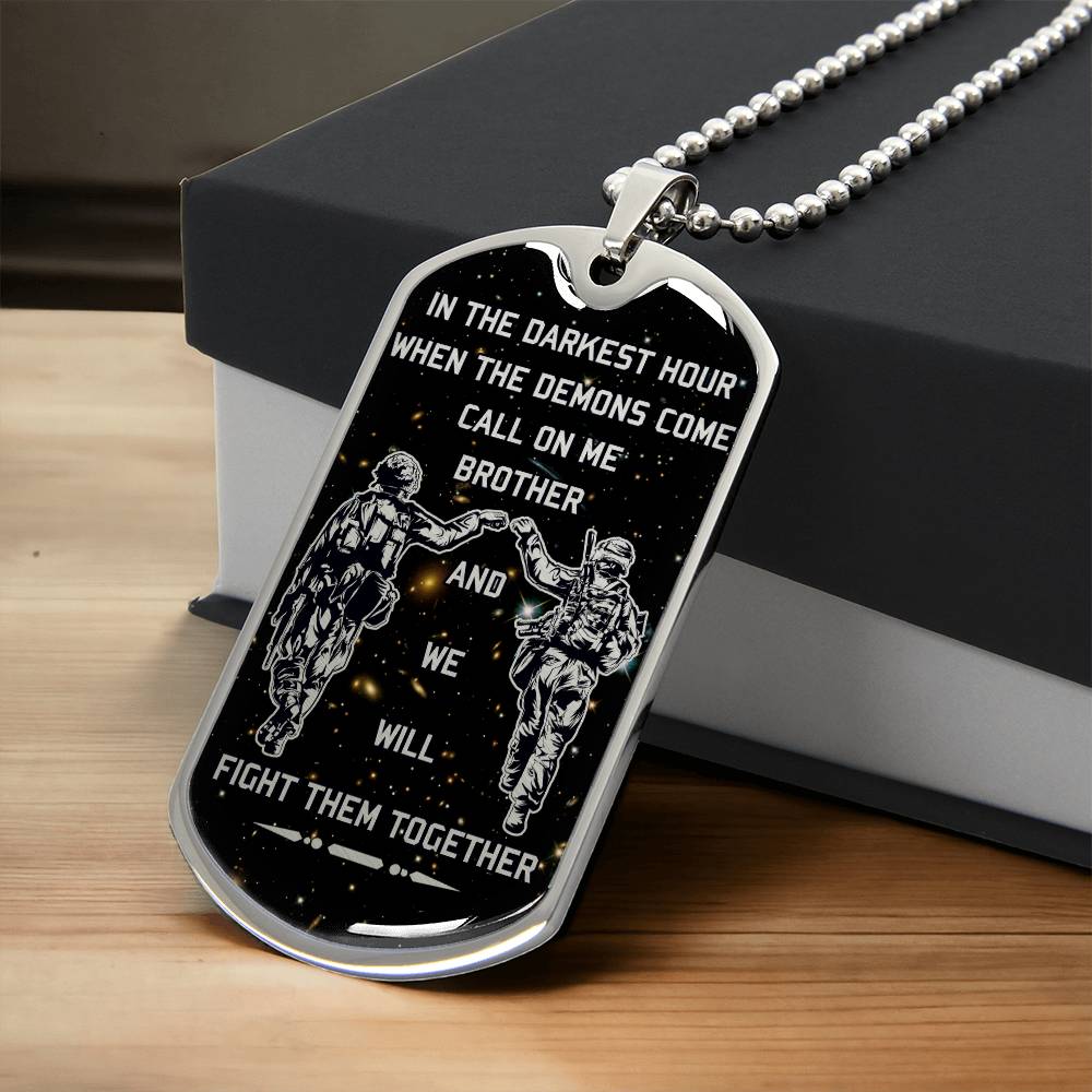 Soldier - Call On Me Brother - Army - Marine - Galaxy - Black Dog Tag - Soldier Dog Tag - Military Ball Chain - Luxury Dog Tag