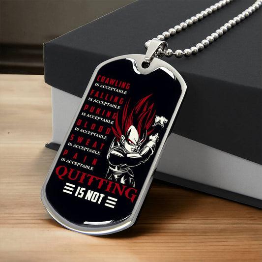 Dragon Ball - Quitting Is Not - Vegeta - Supper Saiyan God - Black Dog Tag - Dragon Ball Dog Tag - Military Ball Chain - Luxury Dog Tag