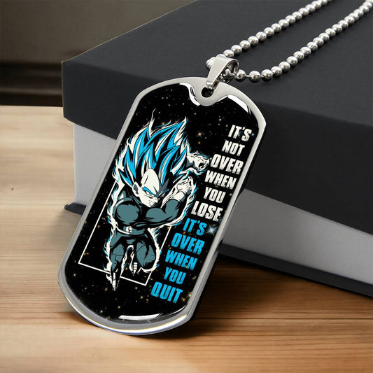 Dragon Ball - It's Not Over When You Lose - Vegeta - Supper Saiyan Blue - Galaxy - Black Dog Tag - Dragon Ball Dog Tag - Military Ball Chain - Luxury Dog Tag