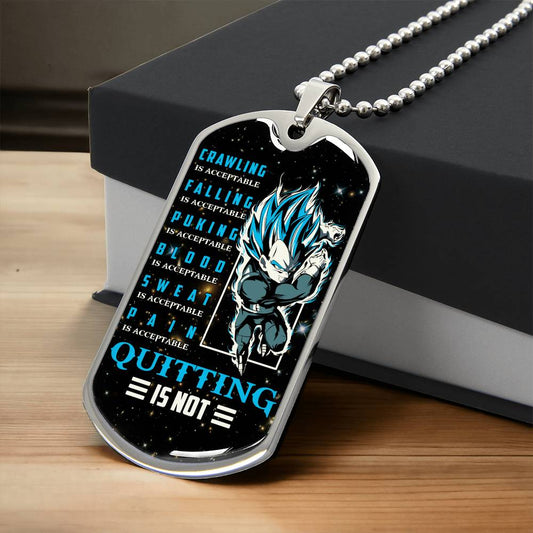 Dragon Ball - Quitting Is Not 2 - Vegeta - Supper Saiyan Blue - Galaxy - Black Dog Tag - Dragon Ball Dog Tag - Military Ball Chain - Luxury Dog Tag