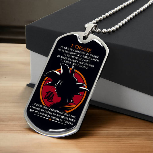 Dragon Ball - I Choose - Goku - Black Dog Tag - Dragon Ball Dog Tag - Military Ball Chain - Luxury Dog Tag