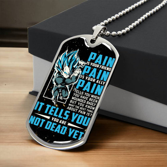 Dragon Ball - PAIN - You Are Not Dead Yet - Vegeta - Supper Saiyan Blue - Galaxy- Black Dog Tag - Dragon Ball Dog Tag - Military Ball Chain - Luxury Dog Tag
