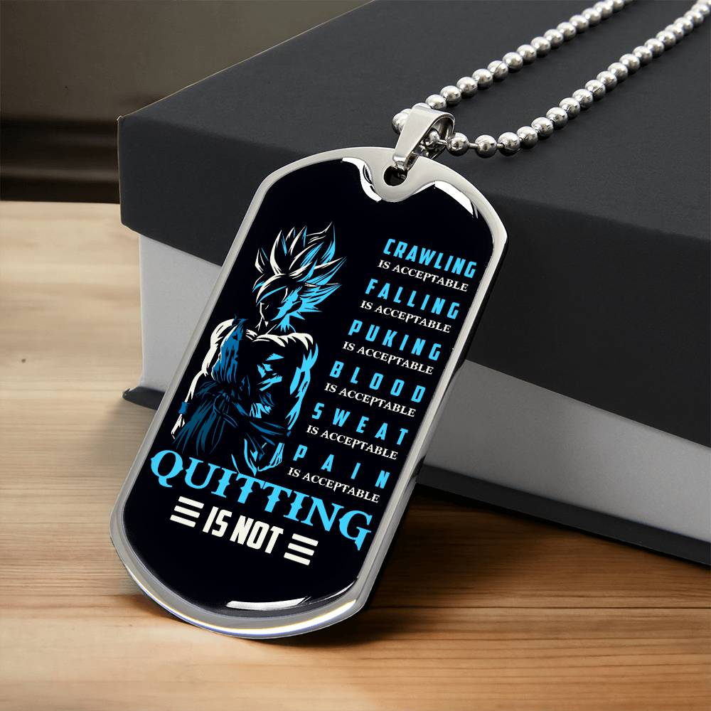 Dragon Ball - Quitting Is Not - Goku - Supper Saiyan Blue - Black Dog Tag - Dragon Ball Dog Tag.png - Military Ball Chain - Luxury Dog Tag