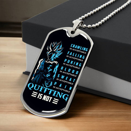 Dragon Ball - Quitting Is Not - Goku - Supper Saiyan Blue - Black Dog Tag - Dragon Ball Dog Tag.png - Military Ball Chain - Luxury Dog Tag