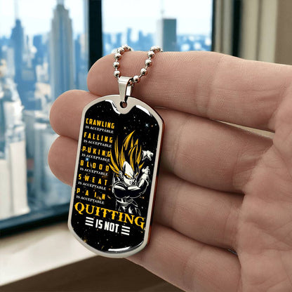Dragon Ball - Quitting Is Not - Vegeta - Supper Saiyan - Galaxy - Black Dog Tag - Dragon Ball Dog Tag - Military Ball Chain - Luxury Dog Tag