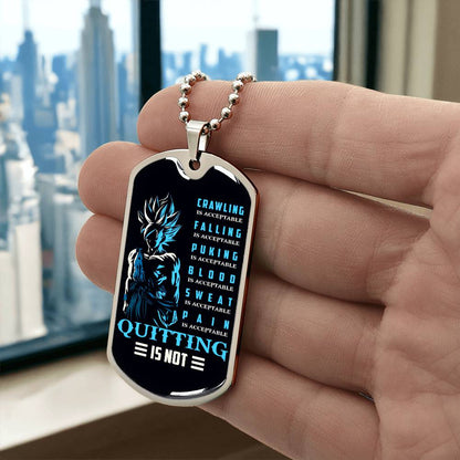 Dragon Ball - Quitting Is Not - Goku - Supper Saiyan Blue - Black Dog Tag - Dragon Ball Dog Tag.png - Military Ball Chain - Luxury Dog Tag