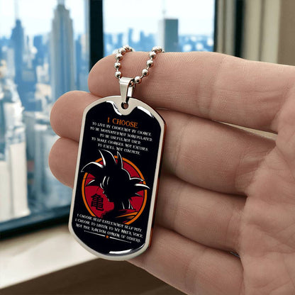 Dragon Ball - I Choose - Goku - Black Dog Tag - Dragon Ball Dog Tag - Military Ball Chain - Luxury Dog Tag
