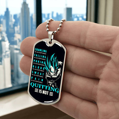 Dragon Ball - Quitting Is Not - Vegeta - Supper Saiyan Blue - Black Dog Tag - Dragon Ball Dog Tag - Military Ball Chain - Luxury Dog Tag