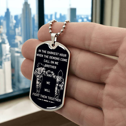 Dragon Ball - Call On Me Brother - Goku - Vegeta - Black Dog Tag - Dragon Ball Dog Tag - Military Ball Chain - Luxury Dog Tag