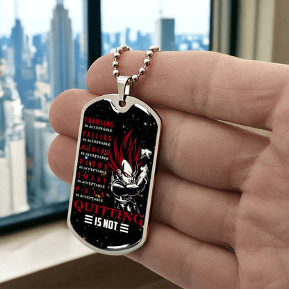 Dragon Ball - Quitting Is Not - Vegeta - Supper Saiyan God - Galaxy - Black Dog Tag - Dragon Ball Dog Tag - Military Ball Chain - Luxury Dog Tag