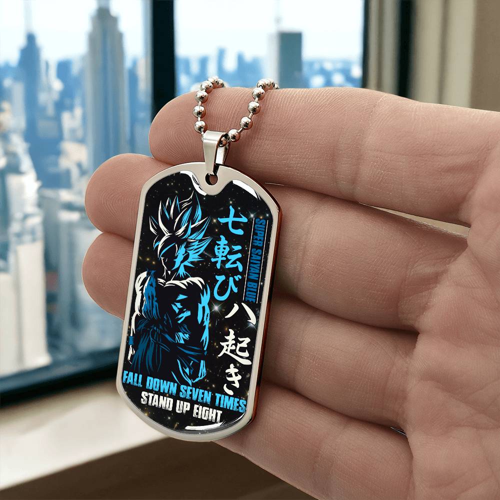 Dragon Ball - Fall Down Seven Times Stand Up Eight 2 - Goku - Supper Saiyan Blue - Black Dog Tag - Dragon Ball Dog Tag - Military Ball Chain - Luxury Dog Tag