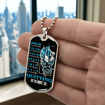 Dragon Ball - Quitting Is Not 2 - Vegeta - Supper Saiyan Blue - Galaxy - Black Dog Tag - Dragon Ball Dog Tag - Military Ball Chain - Luxury Dog Tag
