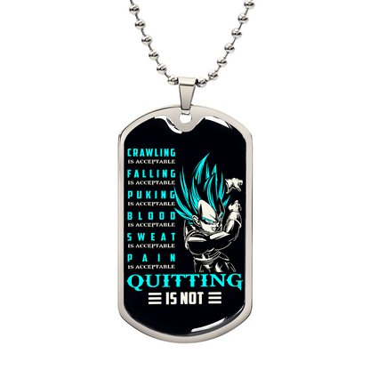 Dragon Ball - Quitting Is Not - Vegeta - Supper Saiyan Blue - Black Dog Tag - Dragon Ball Dog Tag - Military Ball Chain - Luxury Dog Tag