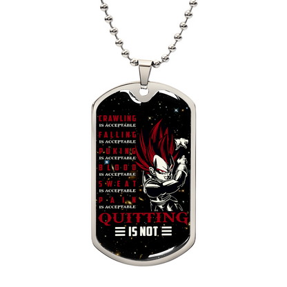 Dragon Ball - Quitting Is Not - Vegeta - Supper Saiyan God - Galaxy - Black Dog Tag - Dragon Ball Dog Tag - Military Ball Chain - Luxury Dog Tag