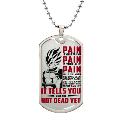 Dragon Ball - PAIN - You Are Not Dead Yet - Vegeta - Supper Saiyan Blue - Dragon Ball Dog Tag - Military Ball Chain - Luxury Dog Tag