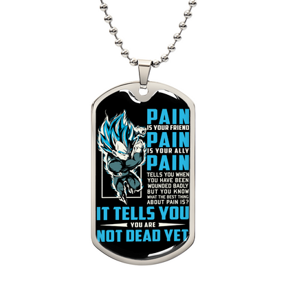 Dragon Ball - PAIN - You Are Not Dead Yet - Vegeta - Supper Saiyan Blue - Black Dog Tag - Dragon Ball Dog Tag - Military Ball Chain - Luxury Dog Tag