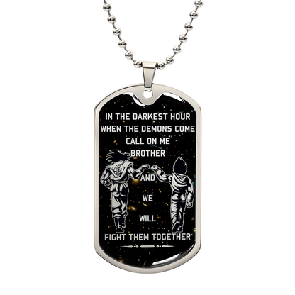 Dragon Ball - Call On Me Brother - Goku - Vegeta - Galaxy - Black Dog Tag - Dragon Ball Dog Tag - Military Ball Chain - Luxury Dog Tag