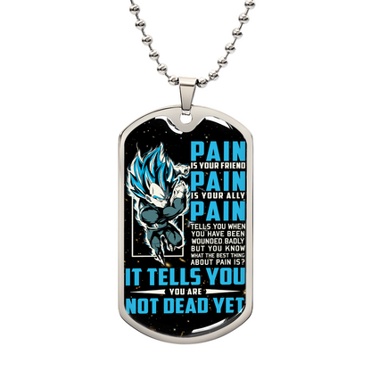 Dragon Ball - PAIN - You Are Not Dead Yet - Vegeta - Supper Saiyan Blue - Galaxy- Black Dog Tag - Dragon Ball Dog Tag - Military Ball Chain - Luxury Dog Tag