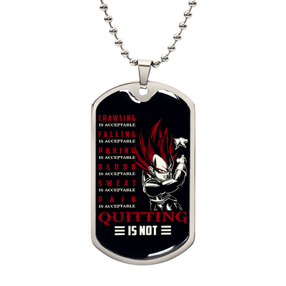 Dragon Ball - Quitting Is Not - Vegeta - Supper Saiyan God - Black Dog Tag - Dragon Ball Dog Tag - Military Ball Chain - Luxury Dog Tag