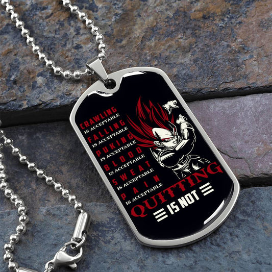 Dragon Ball - Quitting Is Not - Vegeta - Supper Saiyan God - Black Dog Tag - Dragon Ball Dog Tag - Military Ball Chain - Luxury Dog Tag