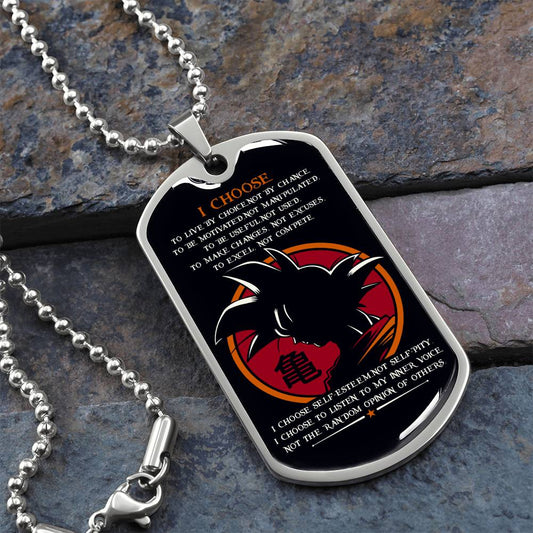 Dragon Ball - I Choose - Goku - Black Dog Tag - Dragon Ball Dog Tag - Military Ball Chain - Luxury Dog Tag