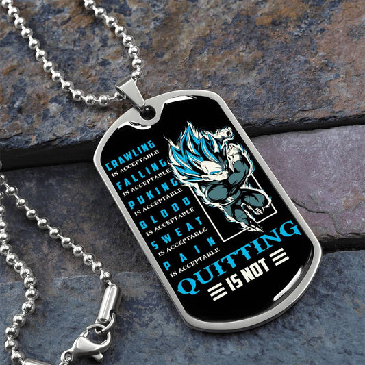 Dragon Ball - Quitting Is Not 2 - Vegeta - Supper Saiyan Blue - Black Dog Tag - Dragon Ball Dog Tag - Military Ball Chain - Luxury Dog Tag