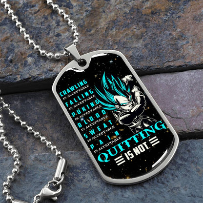 Dragon Ball - Quitting Is Not - Vegeta - Supper Saiyan Blue - Galaxy - Black Dog Tag - Dragon Ball Dog Tag - Military Ball Chain - Luxury Dog Tag