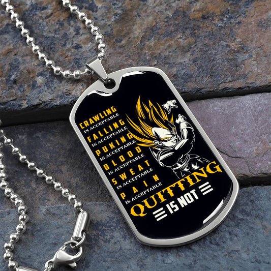 Dragon Ball - Quitting Is Not - Vegeta - Supper Saiyan - Black Dog Tag - Dragon Ball Dog Tag - Military Ball Chain - Luxury Dog Tag