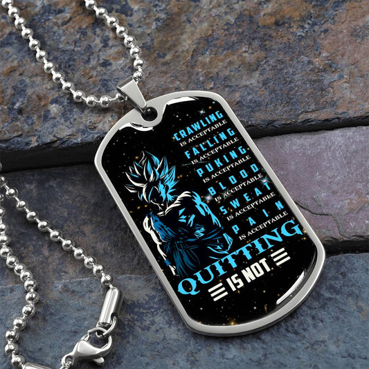 Dragon Ball - Quitting Is Not - Goku - Supper Saiyan Blue - Galaxy - Black Dog Tag - Dragon Ball Dog Tag - Military Ball Chain - Luxury Dog Tag