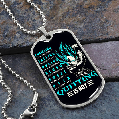 Dragon Ball - Quitting Is Not - Vegeta - Supper Saiyan Blue - Black Dog Tag - Dragon Ball Dog Tag - Military Ball Chain - Luxury Dog Tag